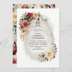 Rustic Elegant Floral Baptism Invitation