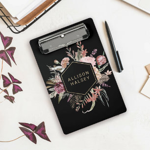 Rustic Elegant Floral Black with Geometric Frame Mini Clipboard