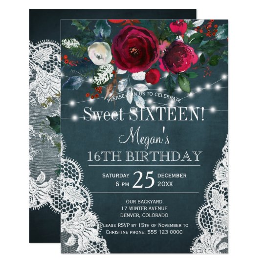 Rustic Elegant Floral Burgundy Sweet Sixteen Invitation Zazzle Com