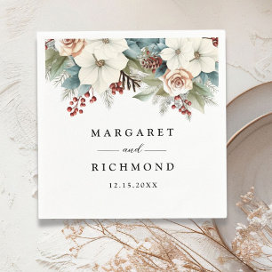 Rustic Elegant Floral Christmas Winter Wedding Napkins
