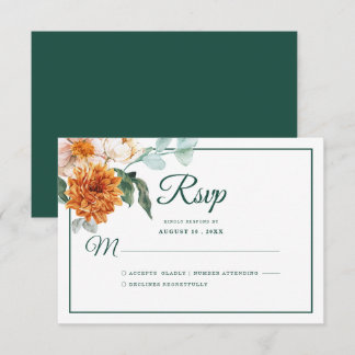 Rustic Elegant Floral Emerald Green Fall Wedding RSVP Card