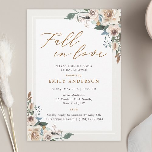 Rustic Elegant Floral Fall in Love Bridal Shower Invitation