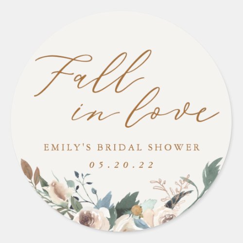 Rustic Elegant Floral Fall in Love Wedding Favor Classic Round Sticker