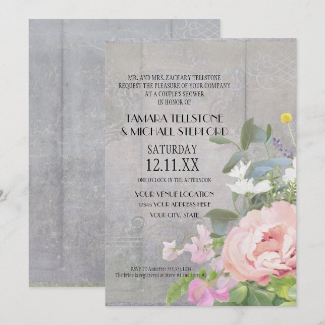 Rustic Elegant Floral Invitation (Front/Back)