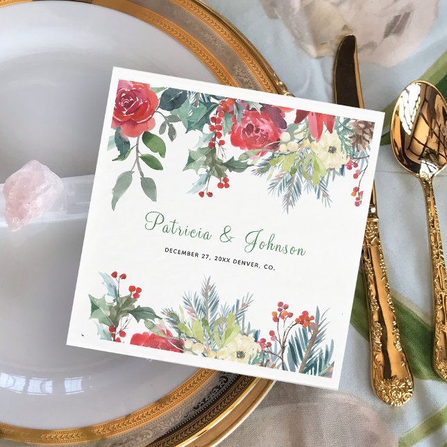 Rustic elegant floral modern Christmas wedding Napkins (Creator Uploaded)