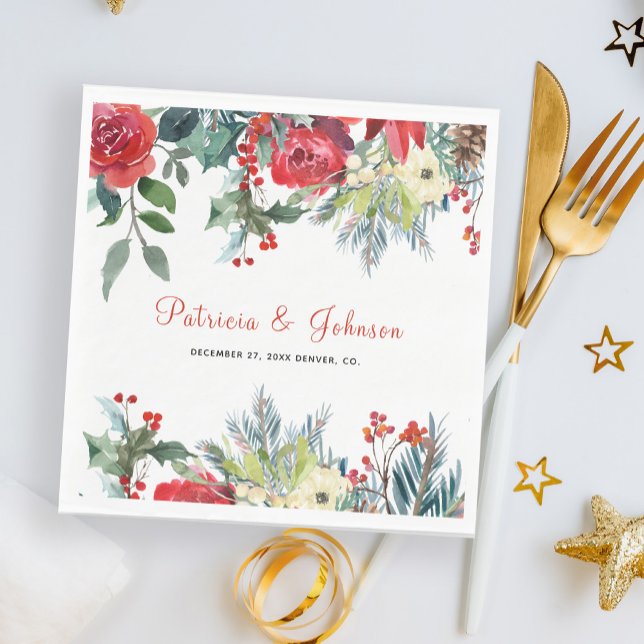 Rustic elegant floral modern Christmas wedding Napkins (Creator Uploaded)