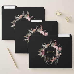 Rustic Elegant Floral on Geometric Frame Black File Folder