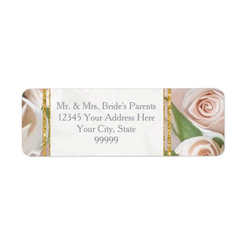 Rustic Elegant Floral Rose Wreath Art Gold Glitter Label