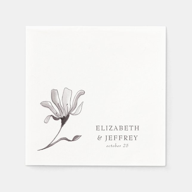 Rustic Elegant Floral Sketch Wedding Napkins (Front)