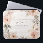 Rustic Elegant Floral Watercolor Foliage Monogram  Laptop Sleeve<br><div class="desc">"Rustic Elegant Floral Watercolor Foliage with your script Monogram Initials and Name."  Modern,  painterly style watercolor artwork  over a soft cottage white wooden board background.  Pale pastel blush pink wild roses and woodsy leaf foliage greenery for a timeless elegance.  Painted by Audrey Jeanne Roberts,  copyright.</div>