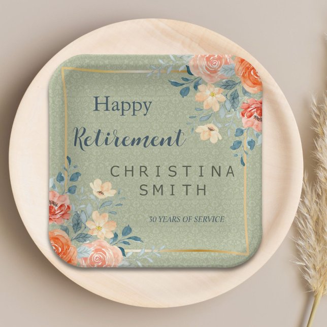 Rustic Elegant Floral Watercolor Retirement Party Paper Plates (Rustic Elegant Floral Watercolor Retirement Party Paper Plates)