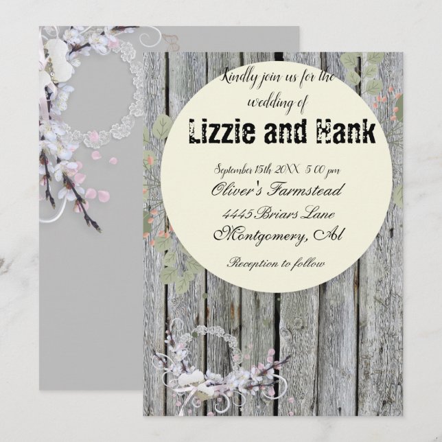 Rustic Elegant Floral Wedding Invitation (Front/Back)