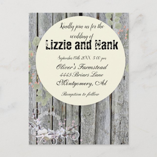 Rustic Elegant Floral Wedding Postcard (Front)