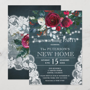 Rustic elegant floral winter housewarming party invitation