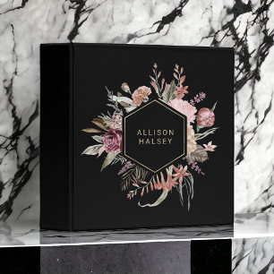 Rustic Elegant Floral with Geometric Frame 3 Ring Binder