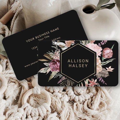 Rustic Elegant Floral with Geometric Frame Business Card