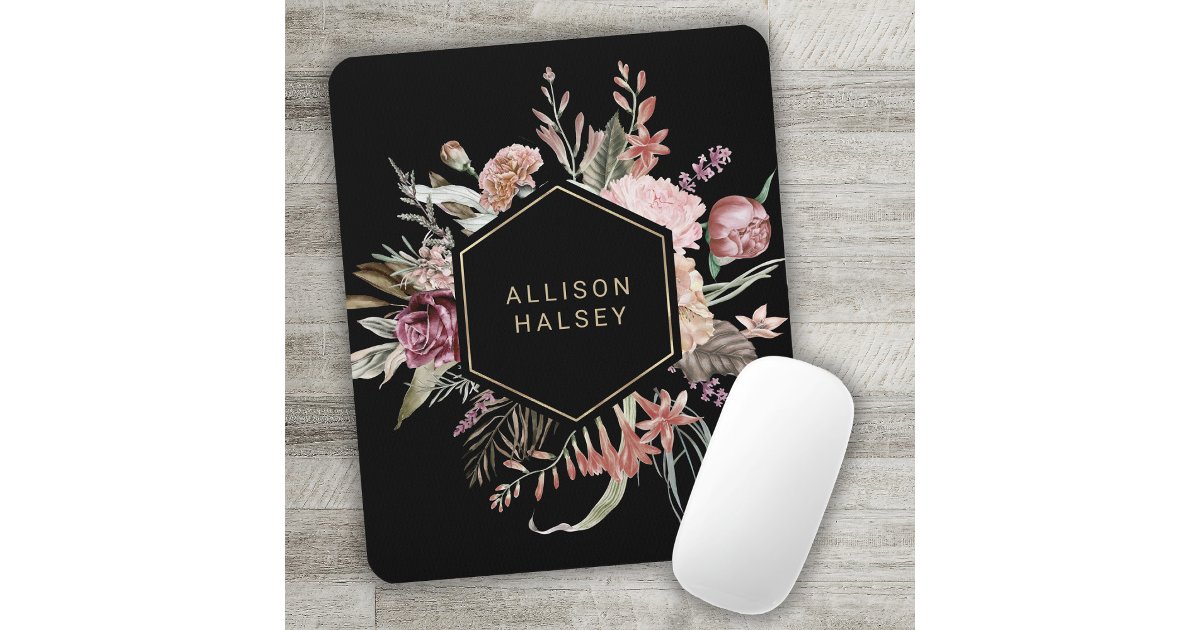 Rustic Elegant Floral with Geometric Frame Mouse Pad | Zazzle
