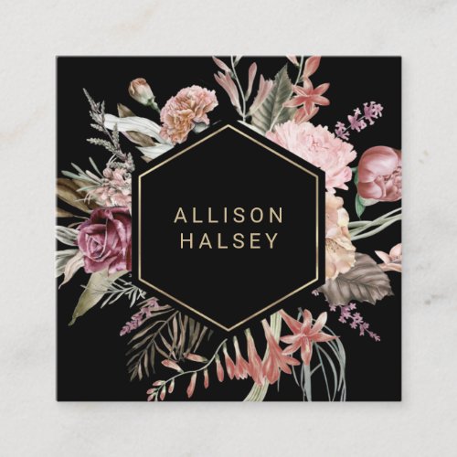 Rustic Elegant Floral with Geometric Frame Square Business Card