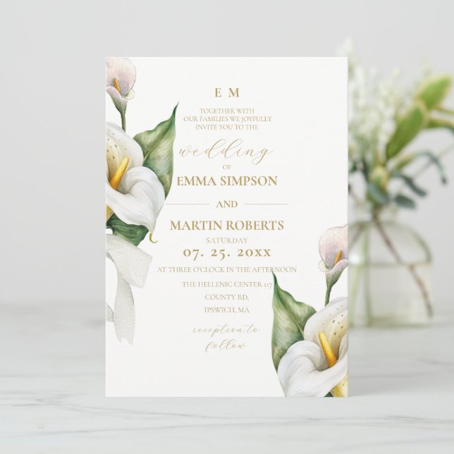 Rustic Elegant Florals Calla Wedding Invitation (Standing Front)