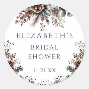 Rustic Elegant Forest Pinecones Bridal Shower Classic Round Sticker