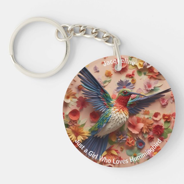 Rustic Elegant Funny Hummingbird Personalized Name Keychain (Front)