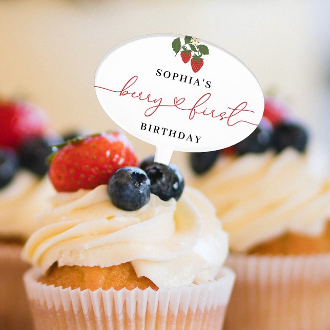 Rustic Elegant Girl's Berry First Birthday Cake Topper (Creator Uploaded)