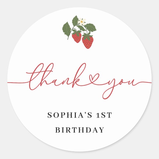 Rustic Elegant Girl's Berry First Birthday Favor Classic Round Sticker (Front)