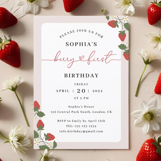 Rustic Elegant Girl's Berry First Birthday Invitation (Creator Uploaded)