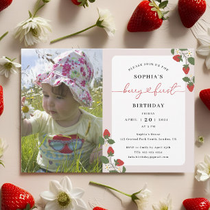 Rustic Elegant Girl's Berry First Birthday Invitation