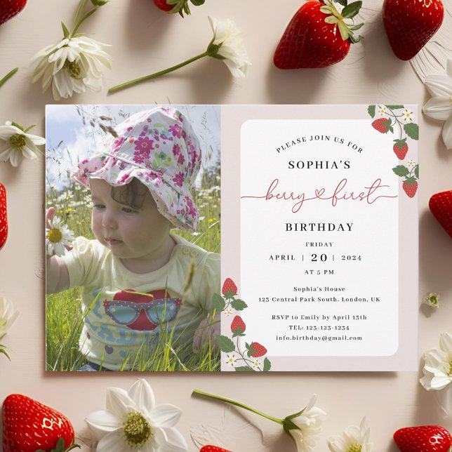 Rustic Elegant Girl's Berry First Birthday Invitation (Creator Uploaded)
