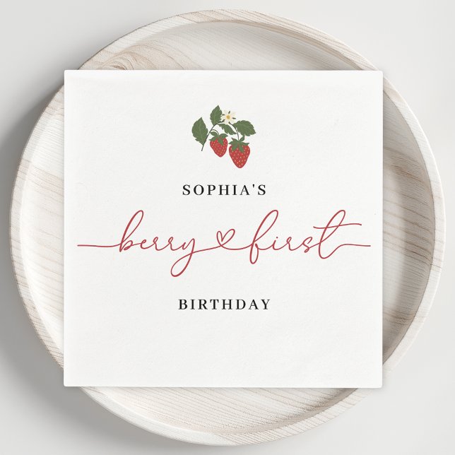 Rustic Elegant Girl's Berry First Birthday Party Napkins (Creator Uploaded)