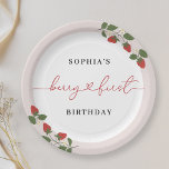 Rustic Elegant Girl's Berry First Birthday Party Paper Plates<br><div class="desc">Custom-designed girl's first birthday party plates featuring "berry first" modern hand script with red strawberries design.</div>