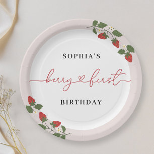 Rustic Elegant Girl's Berry First Birthday Party Paper Plates