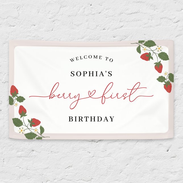Rustic Elegant Girl's Berry First Birthday Welcome Banner (Creator Uploaded)