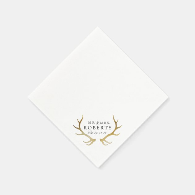 Rustic & Elegant Gold Antler | Custom Name Wedding Napkin