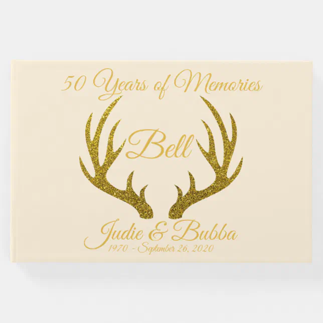 Rustic Elegant Gold Deer Antlers 50th Anniversary Guest Book Zazzle