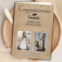 Rustic Elegant Gold Ornament 2 Photo Graduation