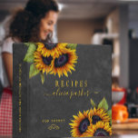 Rustic elegant gold script bridal shower recipe<br><div class="desc">Editable text recipes cookbook binder featuring rustic big sunflowers bouquets on a dark grey charcoal chalkboard background. Easy to personalize with your details.            This recipe book can be a beautiful keepsake personalized gift for a bride,  wedding,  anniversary,  birthday,  Christmas,  or a cookbook organizer for your own kitchen.</div>