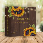 Rustic elegant gold script bridal shower recipe<br><div class="desc">Editable text recipes cookbook binder featuring rustic big sunflowers bouquets on a brown barn wood background. Easy to personalize with your details.            This recipe book can be a beautiful keepsake personalized gift for a bride,  wedding,  anniversary,  birthday,  Christmas,  or a cookbook organizer for your own kitchen.</div>