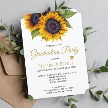 Rustic Elegant Gold Sunflowers Summer Graduation Invitation by invitations_kits at Zazzle