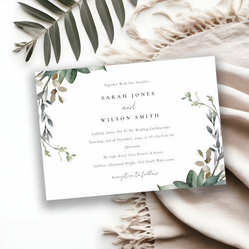 Rustic Elegant Green Foliage Watercolor Wedding Invitation