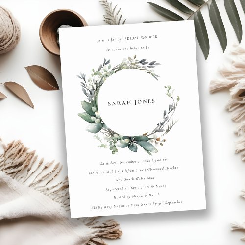 Rustic Elegant Green Foliage Wreath Bridal Shower Invitation