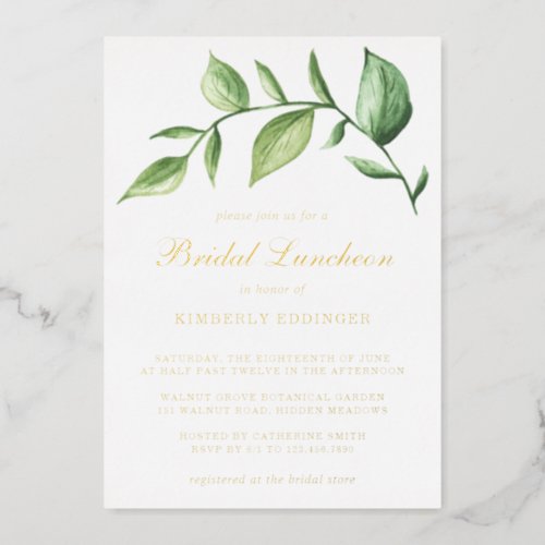 Rustic Elegant Greenery Bridal Luncheon Gold Foil Invitation