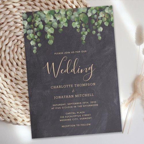 Rustic Elegant Greenery Chalkboard County Wedding Invitation