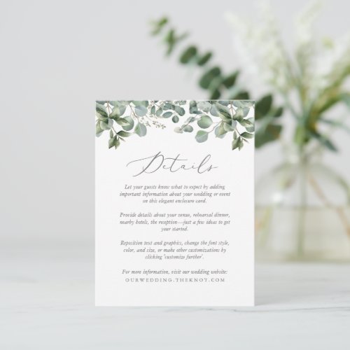 Rustic Elegant Greenery Eucalyptus Wedding Details Enclosure Card