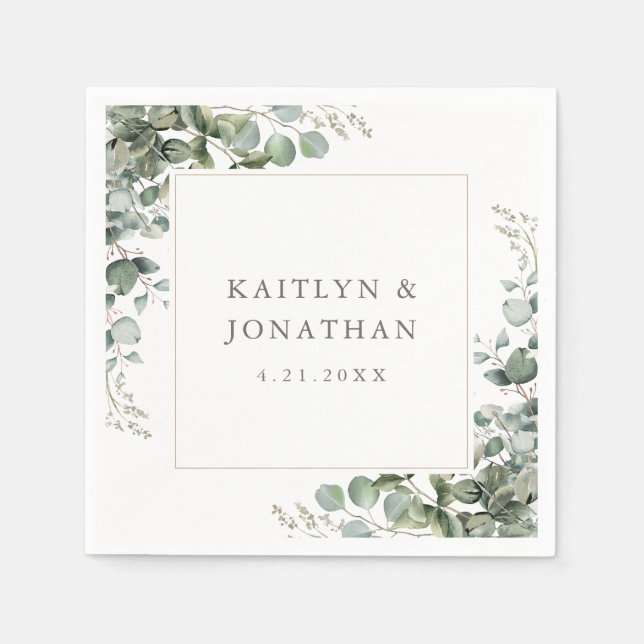 Rustic Elegant Greenery Eucalyptus Wedding Napkins (Front)