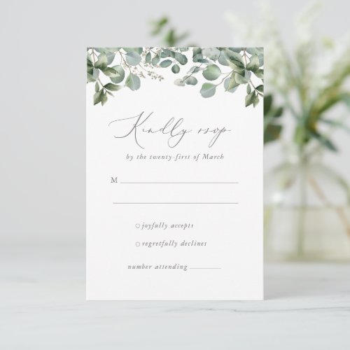 Rustic Elegant Greenery Eucalyptus Wedding RSVP Card