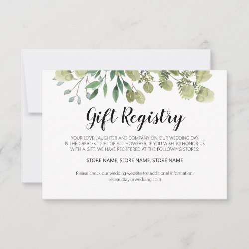 Rustic Elegant Greenery Gift Registry Card