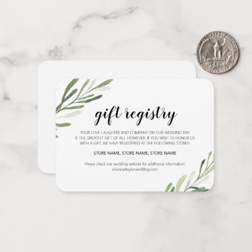 Rustic Elegant Greenery Gift Registry Card