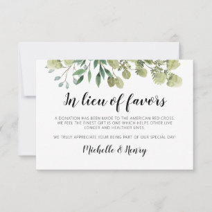 Rustic Elegant Greenery In Lieu of Favors Card
